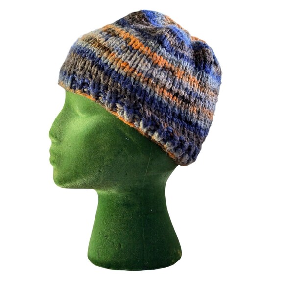 Unbranded Beanie Hat Cap Blue Gray Orange Stripe Nightfall Snow Hike Ski Stretch - Picture 3 of 6